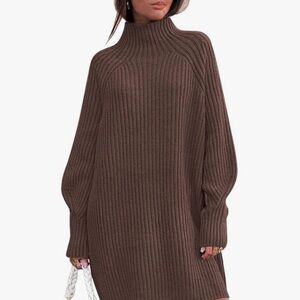 Brown Long Sleeve Ribbed Dress